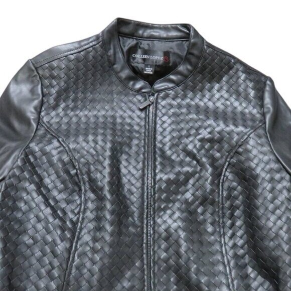 Colleen Lopez Woven Vegan Leather Jacket in Black Size Large - Picture 3 of 8